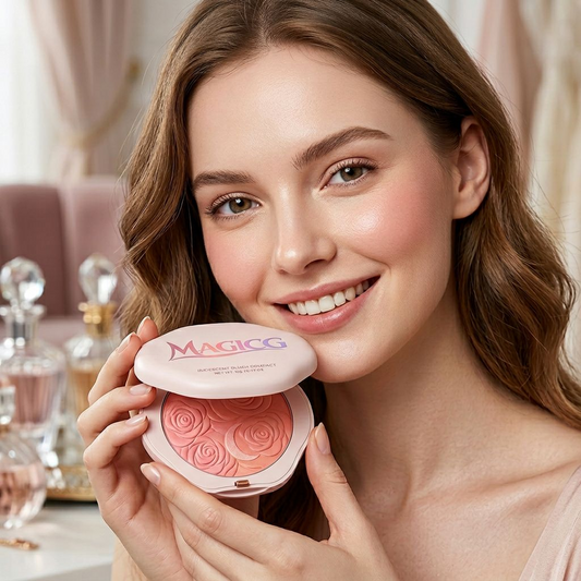 Magicg Iridescent Blush Compact — Rose-Embossed Glow, Petal-Soft Radiance