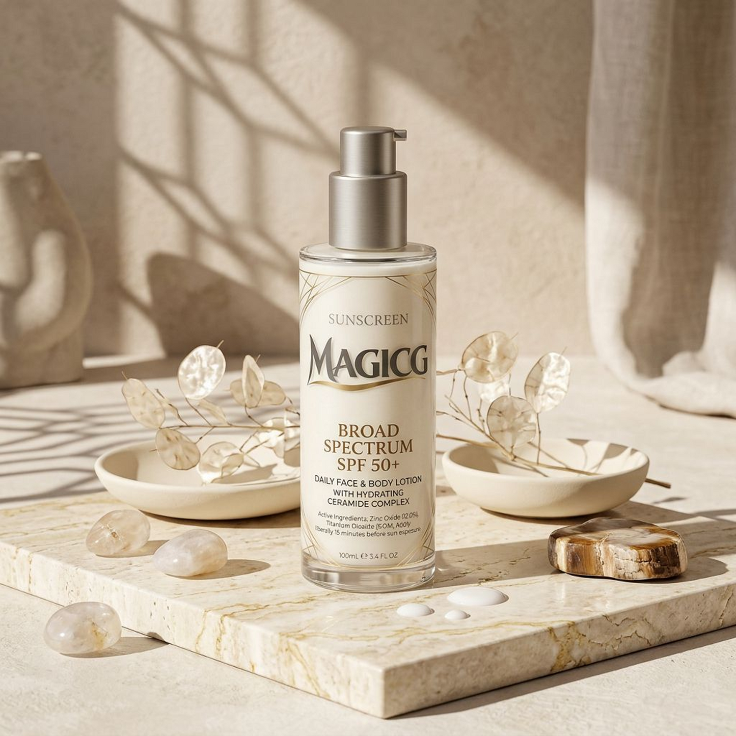 Magicg Broad Spectrum SPF 50+ Sunscreen — Daily Face & Body Lotion with Hydrating Ceramide Complex